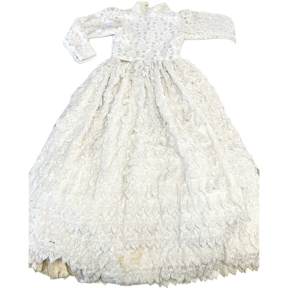 Vintage Girls Childs Heavy White Lace First Communion Dress Party Formal 5/6 - Picture 1 of 15